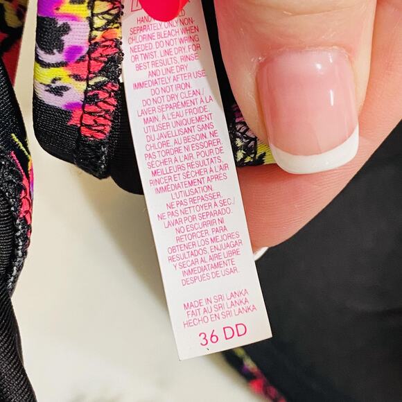 Victoria's Secret Bikini Top Womens 36DD Black Floral Polka Dot Bandeau Ruffle - Picture 4 of 5